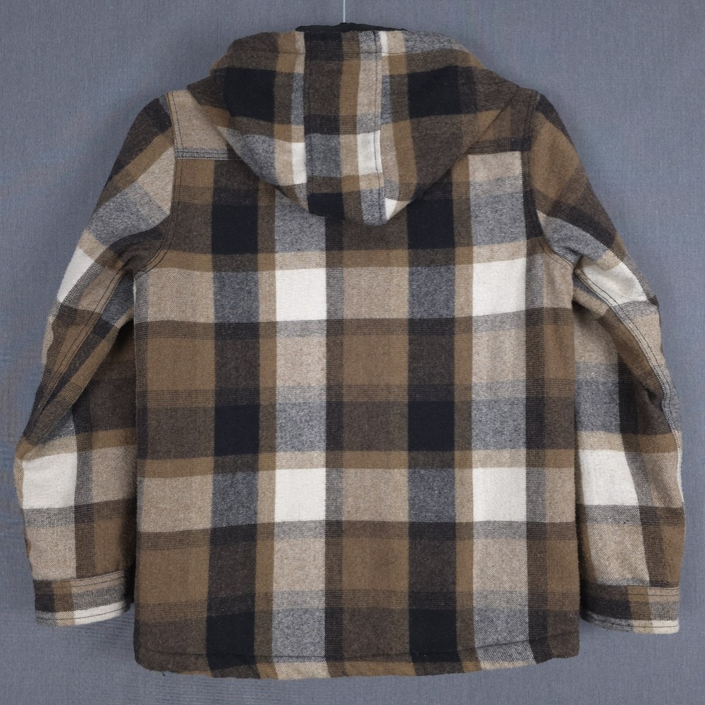 Prana Asgard Hooded Flannel Shirt Mens Small Plaid Wool Blend Snap Up Shacket - Picture 12 of 12